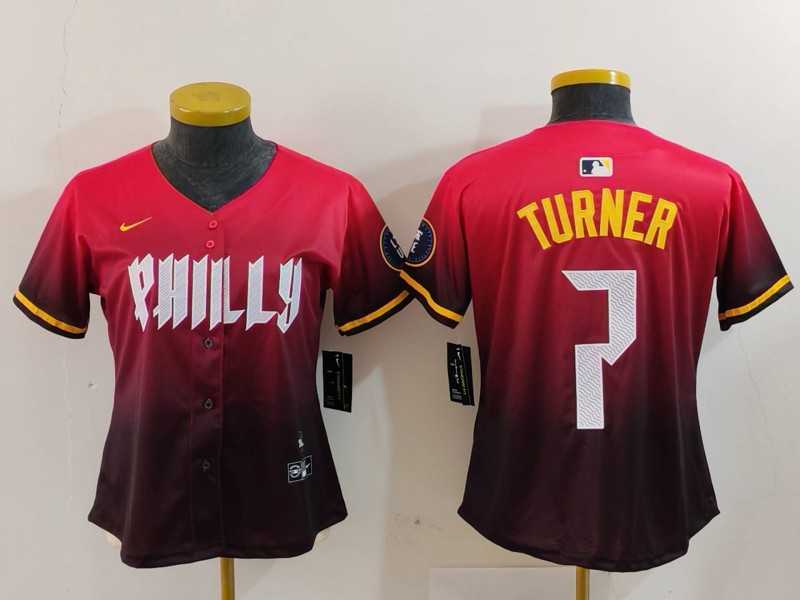 Women%27s Philadelphia Phillies #7 Trea Turner Red 2024 City Connect Limited Jersey